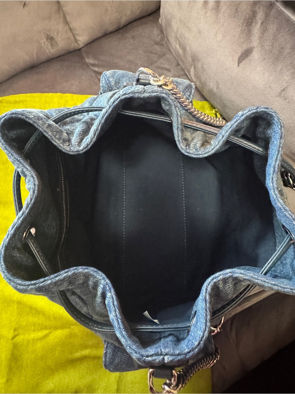 Tory Burch Quilted Charlie Denim Drawstring Bucket Bag - Picture 6 of 8